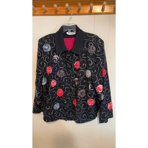 Anage Women's Embroidered Jacket with Floral Accents